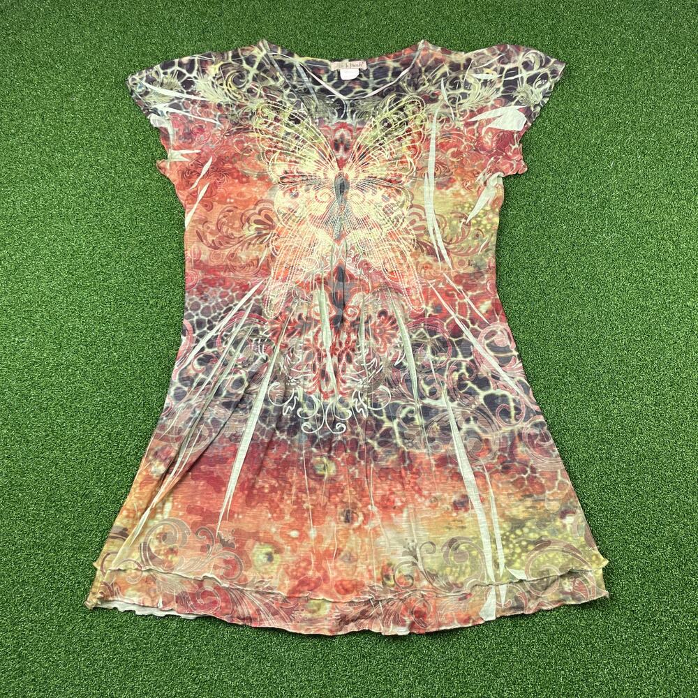 Y2K B Friends Butterfly Short Sleeve Blouse Sz S